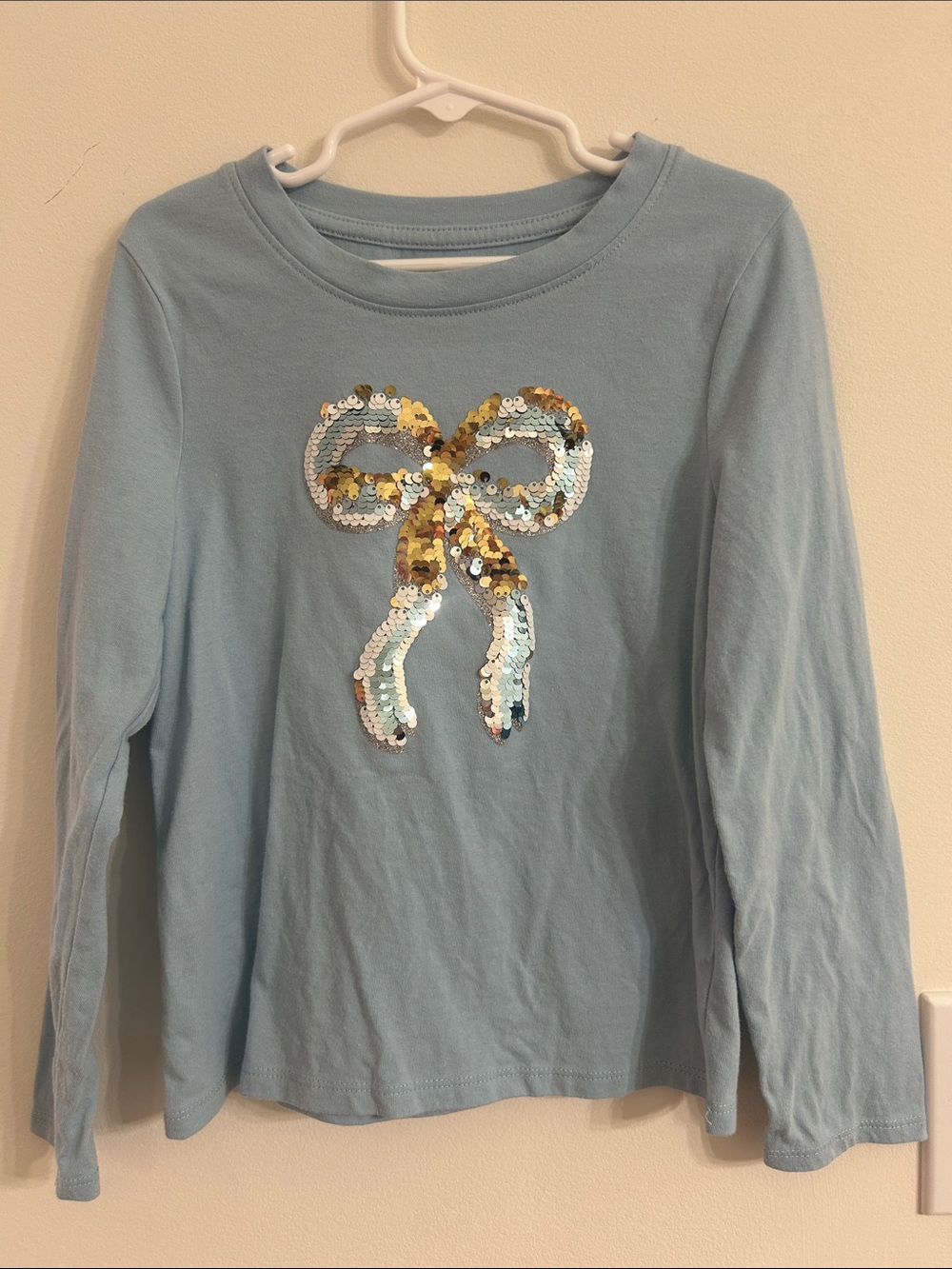Cat & Jack Light Blue Long-Sleeve Top with Sequin Bow